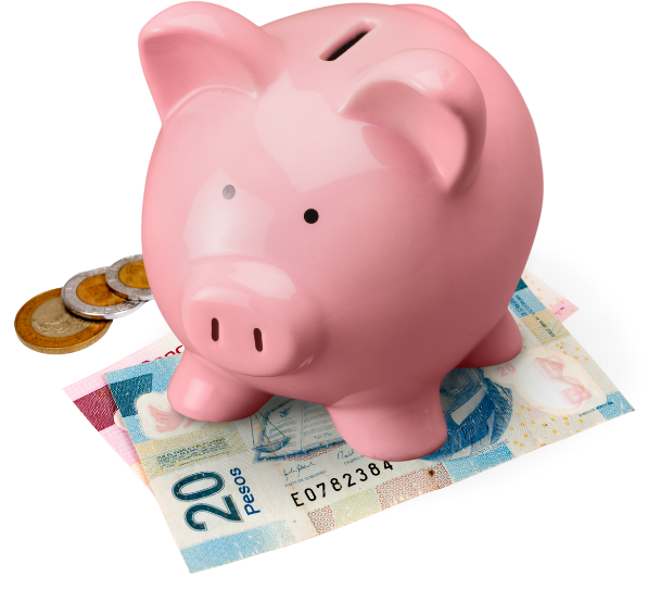 Alcancia sobre dinero de méxico